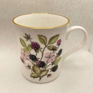 Blackberry Mug, Fine Bone China, Fruit Floral, Gold Trimmed, Made in England